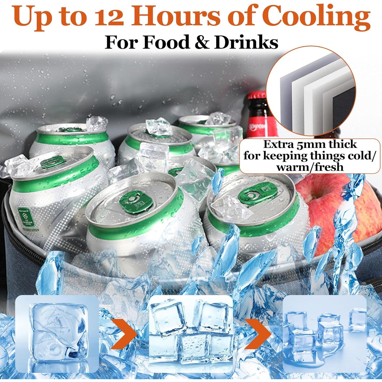 A cooler backpack packed with cold drinks and food for an outdoor day out