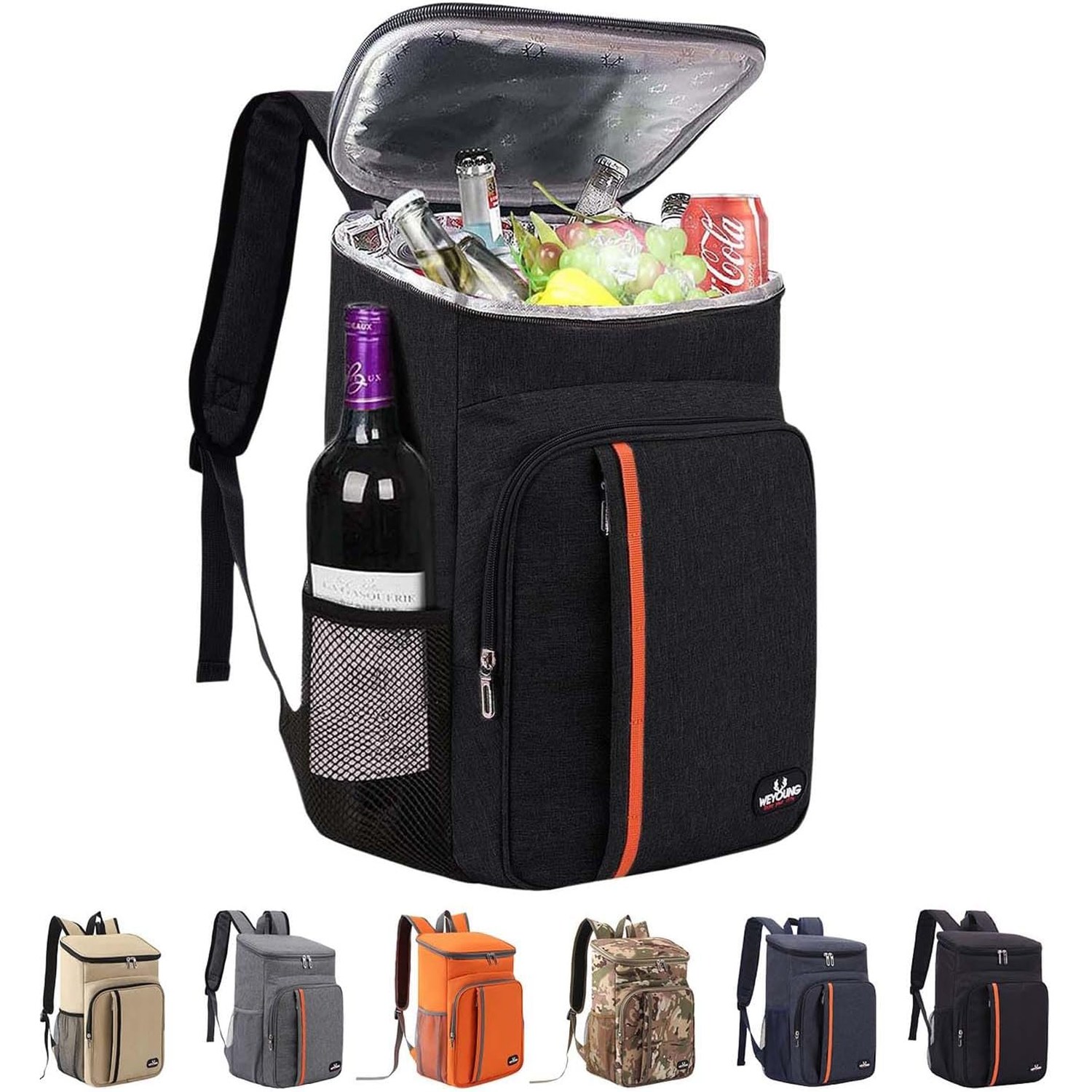 Bagtopia black with stripes cooler backpack shown from the front