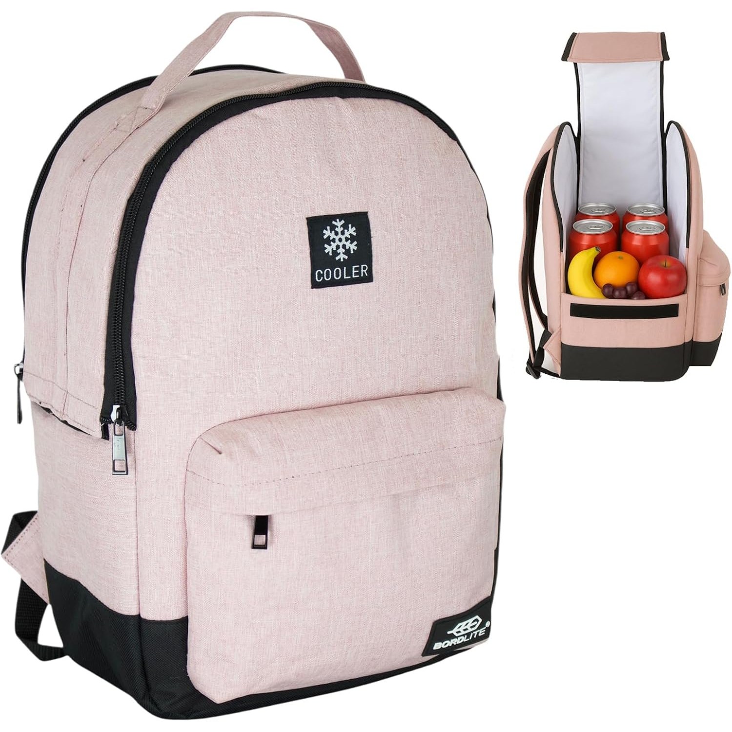Bordlite pink cooler backpack shown from the front